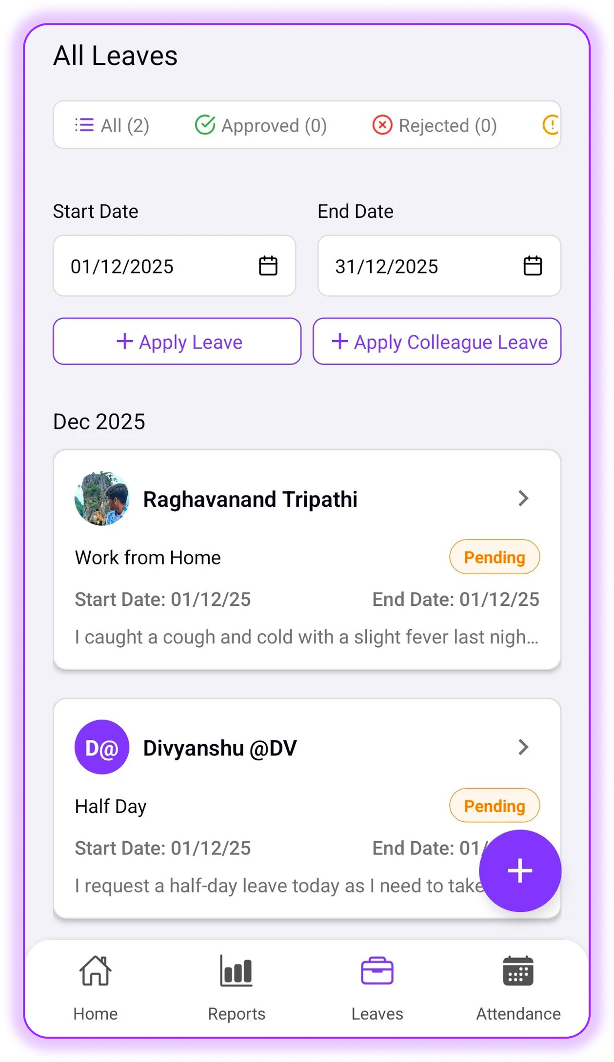 Manage Leaves Interface